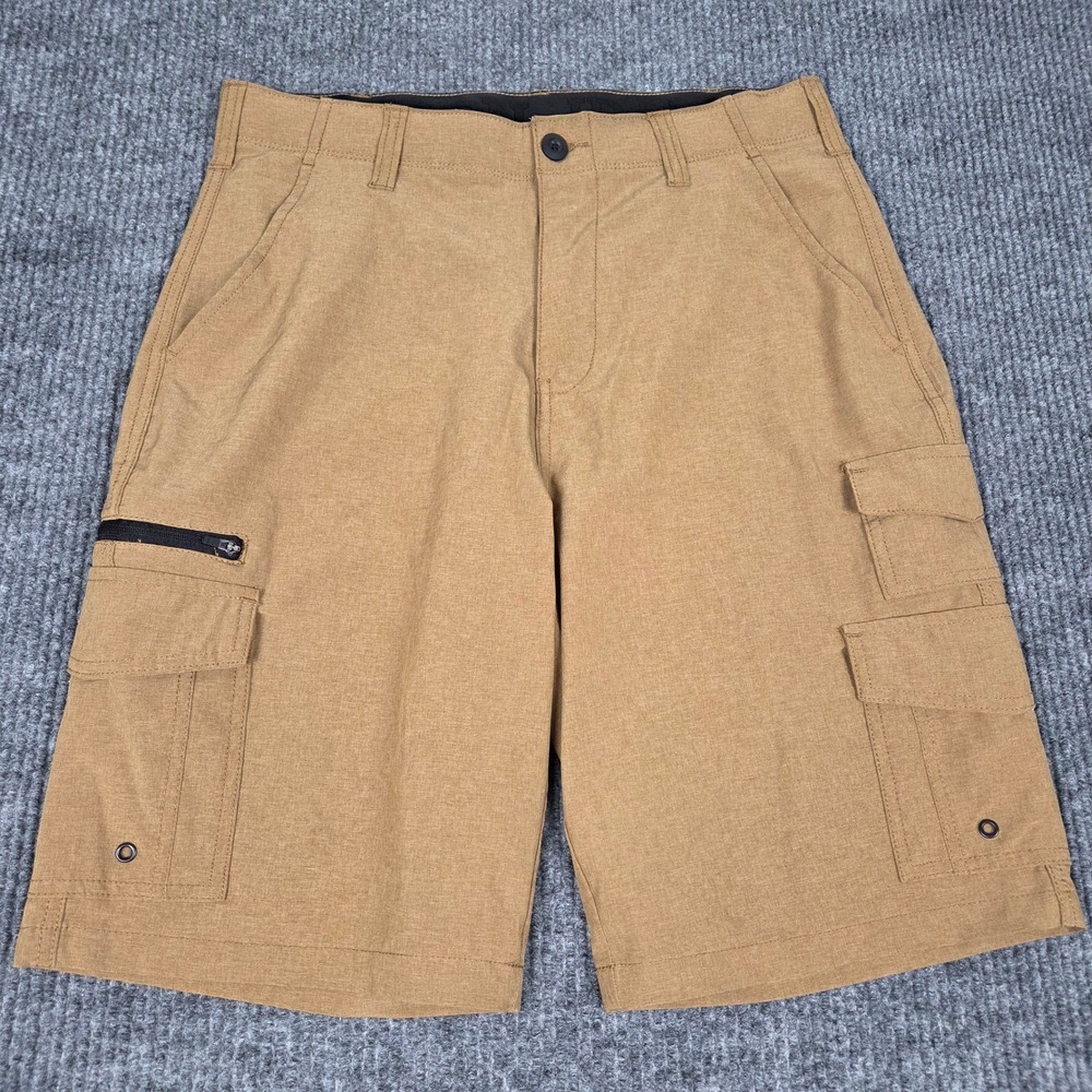 Ironman Mens Performance Cargo Shorts Tan Brown Stretch Hiking Size 32 26857